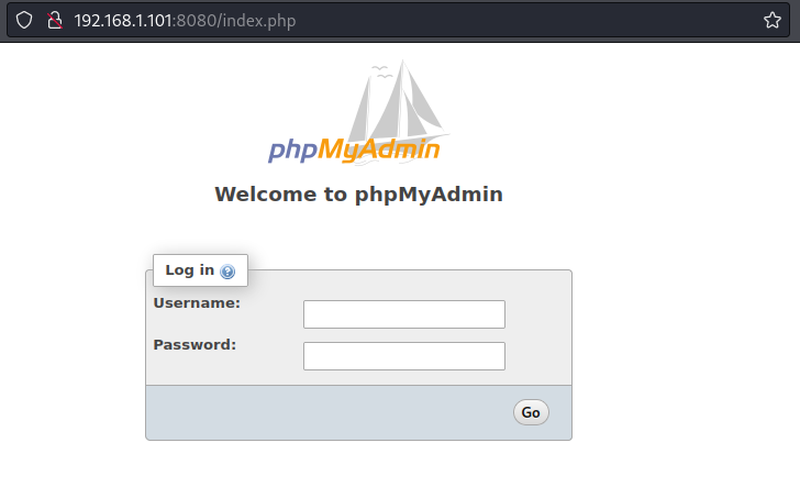 phpMyAdmin login page