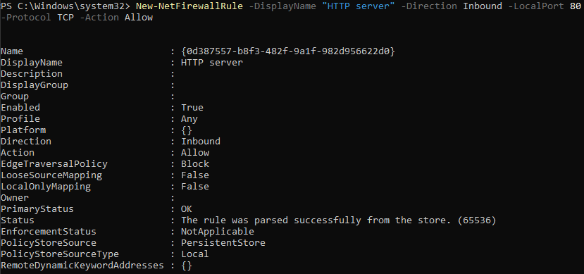 Adding firewall rule in powershell