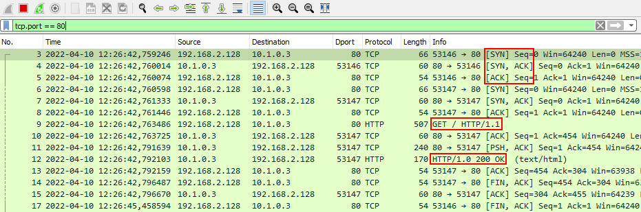 HTTP traffic in Wireshark